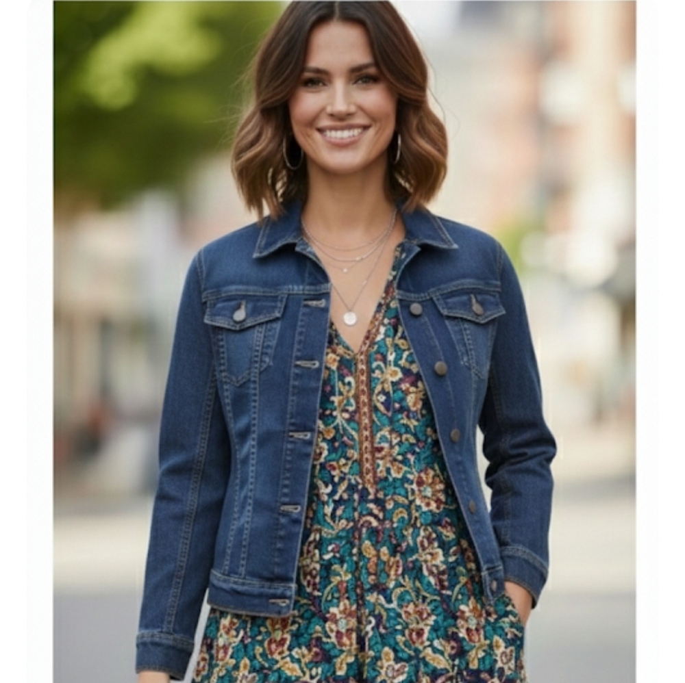 COLDWATER CREEK Vintage Fitted Denim Blue Jacket In Dark Wash Size 8 EUC